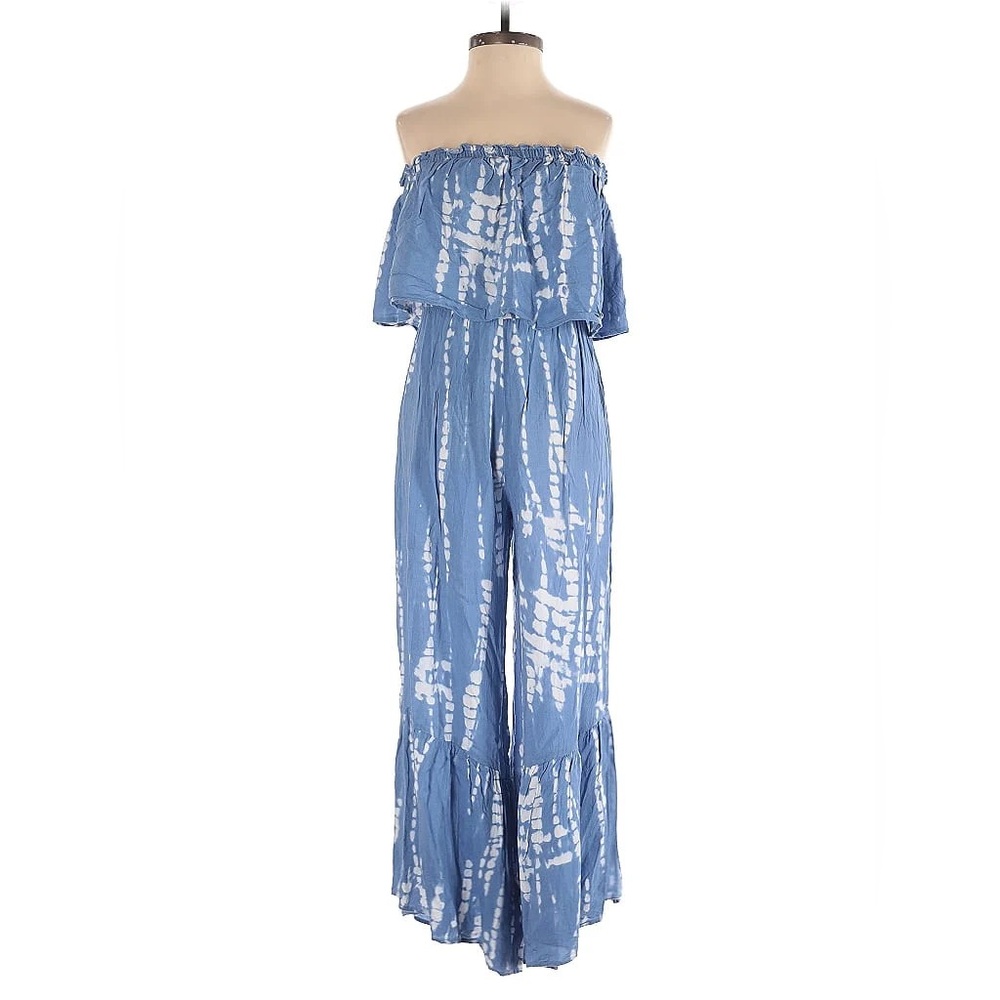 Blue Tie-Dye Strapless Jumpsuit